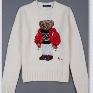 Polo Ralph Lauren Red Puffer Bear Crewneck Sweater - Cream
